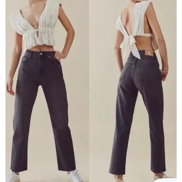 We The Free People Jeans Size 27 Pacifica High Rise Slim Straight Leg Black Wash - Picture 1 of 15